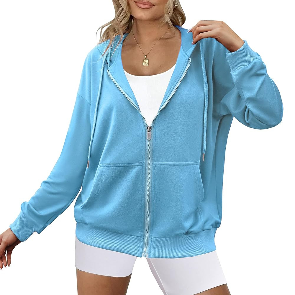 Zeagoo Women's Lightweight Hoodies Full Zip Up Oversized Sweatshirts with Pockets Long Sleeve Thi... | Amazon (US)