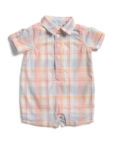 Newborn Boys Madras Plaid Romper | TJ Maxx