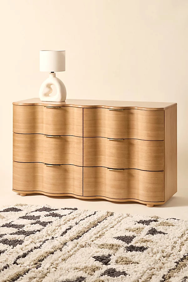 Aria 6-Drawer Short Wood Squiggle Dresser in Natural at Urban Outfitters | Urban Outfitters (US and RoW)
