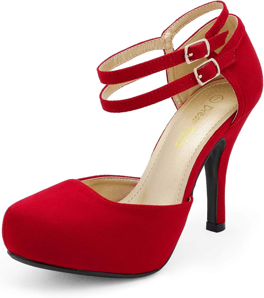 DREAM PAIRS Office-02 Women's Classy Mary Jane Double Ankle Strap Almond Toe High Heel Pumps New | Amazon (US)