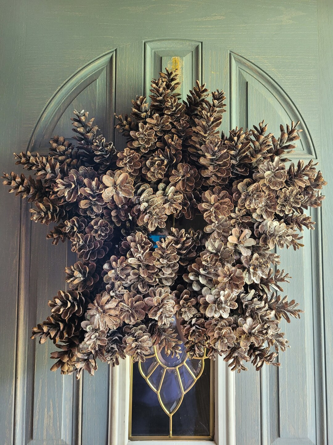 Farmhouse Star Pinecone Wreath 22 X 20 X 8, Whitewashed Pinecone Wreath, Star Pinecone Wall Hangi... | Etsy (US)