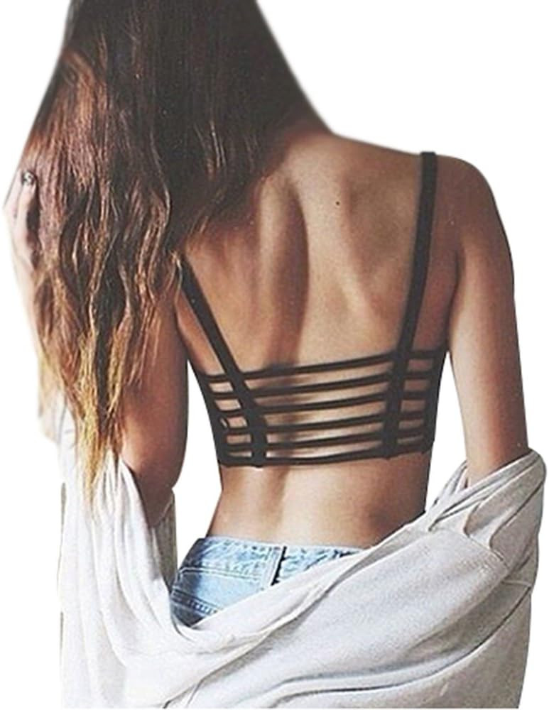 Celebrity Sexy Women Bralette Cage Caged Back Cut Out Padded Bra Bralet Crop Top (Black) | Amazon (US)