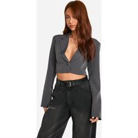 Womens Basic Woven Single Button Crop Blazer - Grey - 12 | boohoo (US & Canada)