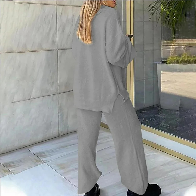 Besolor Women's Pajamas Sets Warm Winter Plush Cozy V Neck Long Sleeve Tops and Pants 2 Piece Out... | Walmart (US)