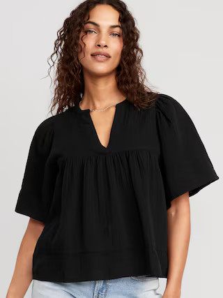 Flutter-Sleeve Textured V-Neck Swing Top for Women | Old Navy (US)