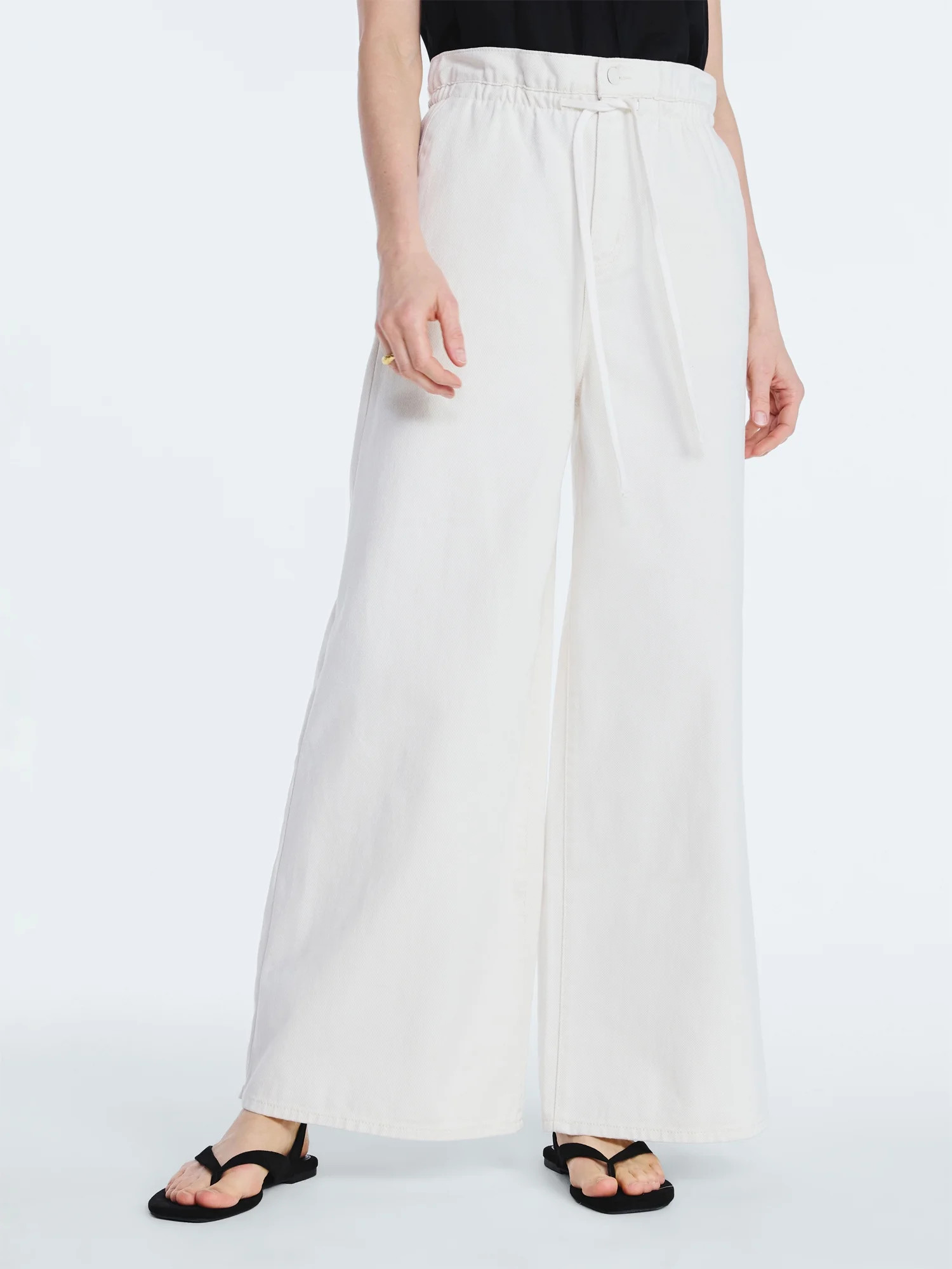 Scoop Women's Paperbag Waist Wide Leg Cotton Pants, 30" Inseam, Sizes XS-XXL | Walmart (US)