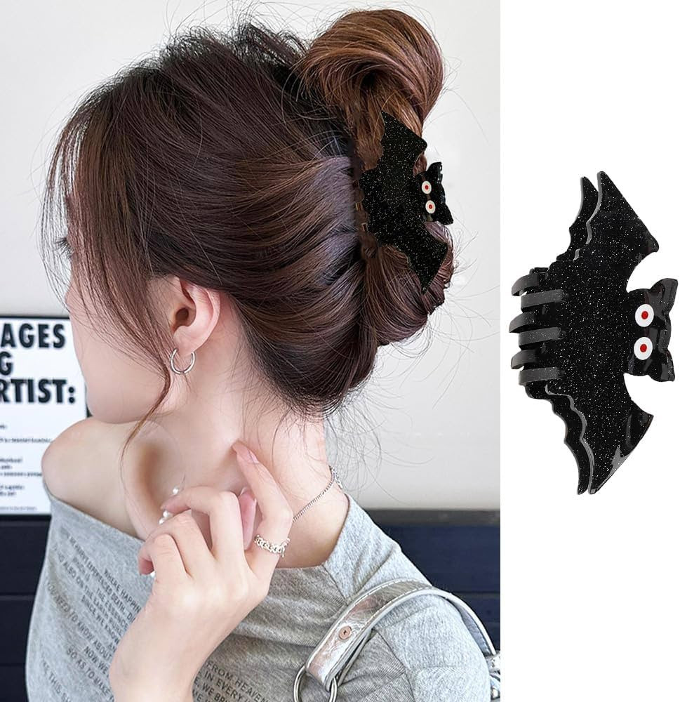 1 Pack Black Bat Hair Claw Clips for Women, Halloween Bat Hair Clips Acrylic Large Hair Jaw Clips... | Amazon (US)