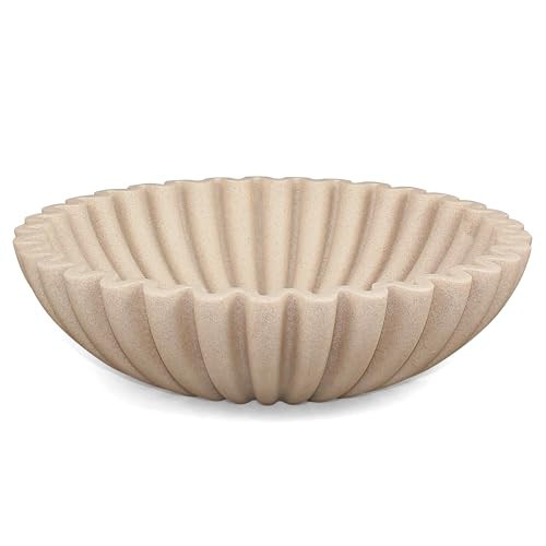 LIN CHUAN Ruffle Decorative Bowl, Large Fruit Bowl for Kitchen Counter, Stylish Key Bowl for Entry Table, Handcrafted Home Decor Display bowl, Artificial Stone Beige | Amazon (US)