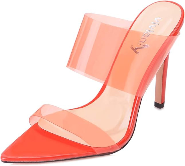 vivianly Clear Pointed Toe Heels Sandals Transparent Strap Stiletto High Heels Slip on Mules for ... | Amazon (US)