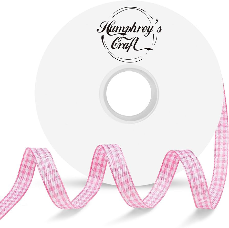 Humphrey's Craft 3/8 Inch Wide Pink and White Gingham Ribbons Spool - 50 Yards Variety of Color f... | Amazon (US)