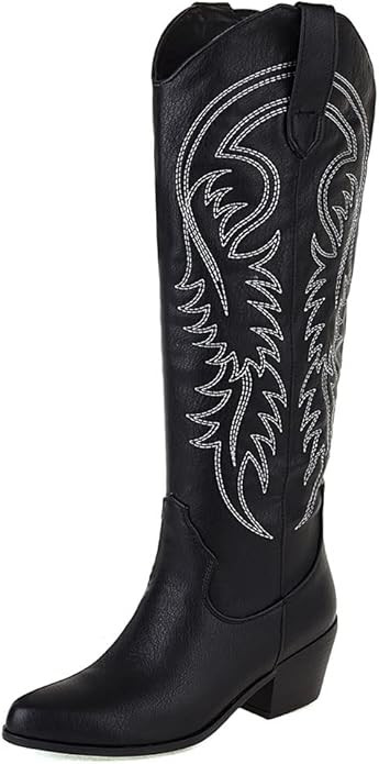 Erocalli Cowboy Boots for Women Embroidered Pull-On Chunky Stacked Heel Cowgirl Knee High Western... | Amazon (US)
