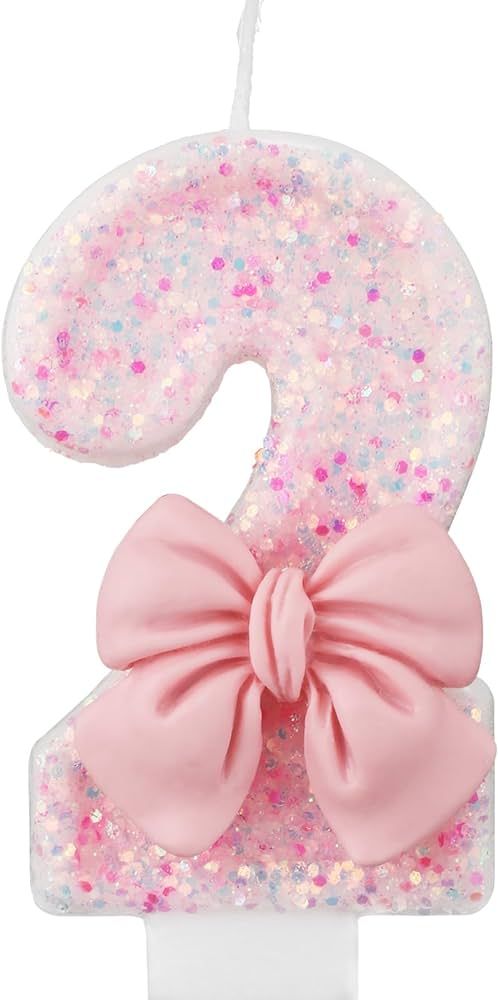0-9 Birthday Candles, 2.95 inch Pink Bow Glitter Number Candles Cake Topper Decorations for Kids ... | Amazon (US)