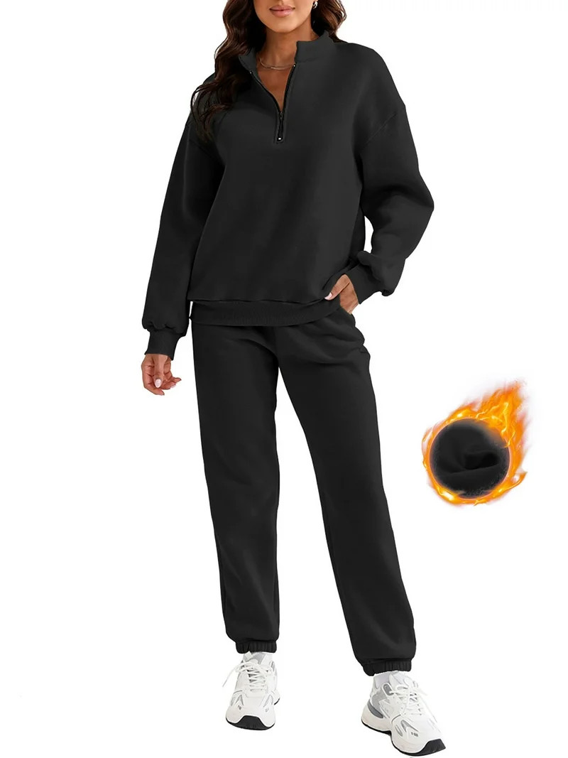 SHEWIN Womens 2 Piece Outfits Sweatsuit Fleece Lined Oversized Half Zip Pullover Long Sleeve Swea... | Walmart (US)