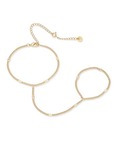 PAVOI 14K Yellow Gold Plated Satellite Dainty Faceted Hand Chain for Women | Body Chain Jewelry | Amazon (US)