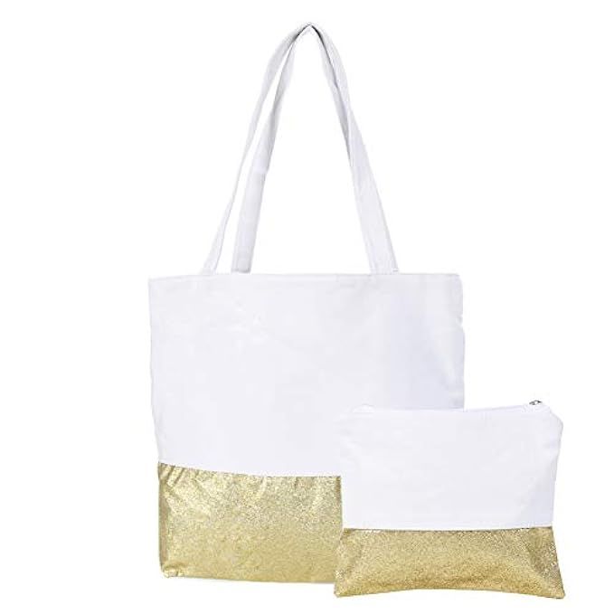 WARMHOL Cotton Canvas Sequins Shopping Bag Casual Work Bag with Paillette Purse Wallet Tote Bags for | Amazon (US)