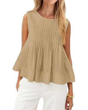 Cicy Bell Womens Summer Peplum Tops Casual Babydoll Sleeveless Cotton Tank Tops Flowy Pleated Shi... | Amazon (US)