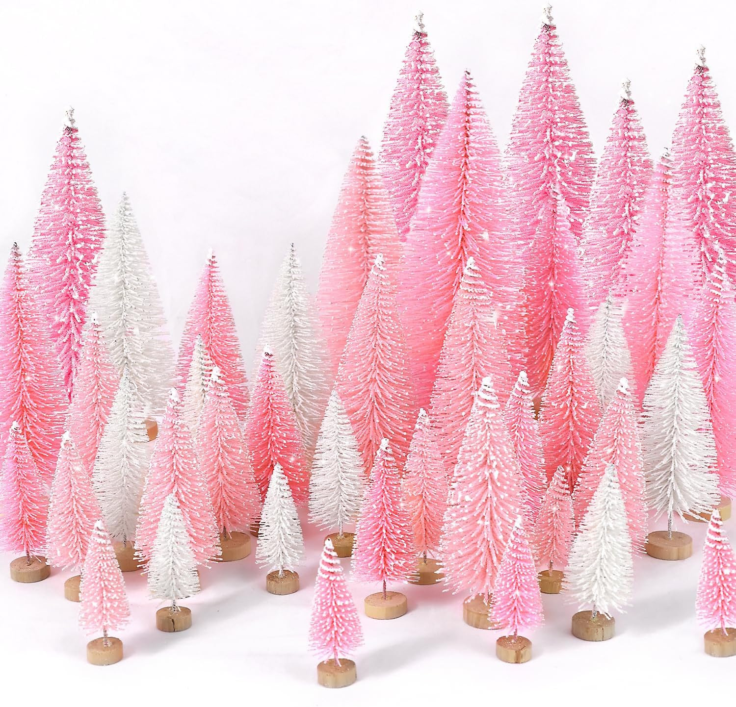 30Pcs Mini Christmas Trees Artificial Christmas Tree Bottle Brush Trees with Wooden Base for Christmas Decor Christmas Party Home Table Craft Decorations(Pink+White) | Amazon (US)