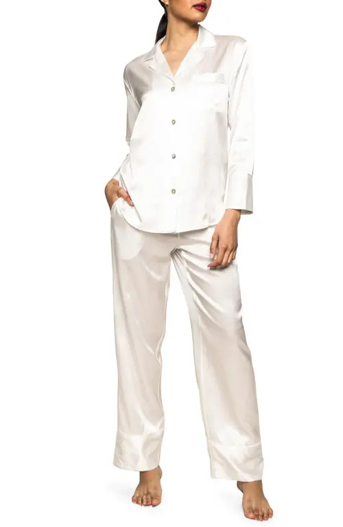 Petite Plume Classic Silk Pajamas in White at Nordstrom, Size X-Small | Nordstrom