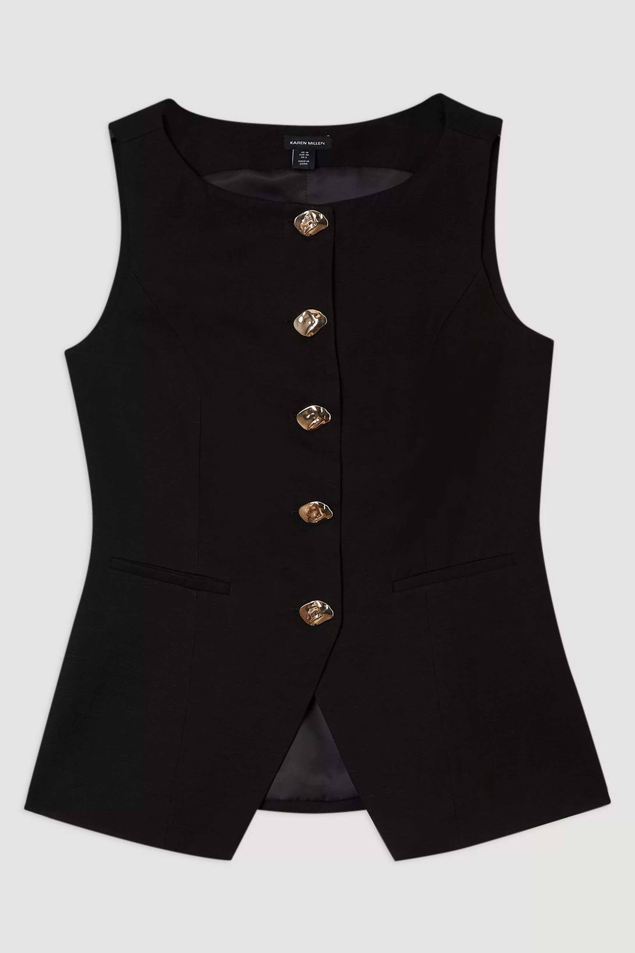 Linen Viscose Tailored Statement Button Front Waistcoat | Karen Millen UK + IE + DE + NL