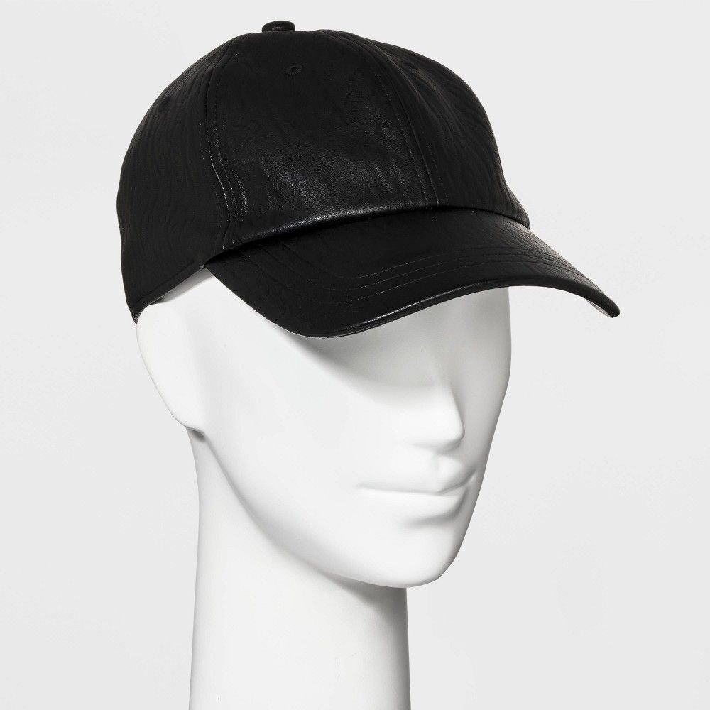 Women's Faux Leather Baseball Hat - A New Day Black | Target