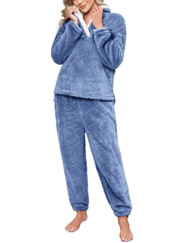 HEEKPEK Fluffy Pajamas Set for Women Soft Fuzzy Pajamas Fleece Pj Pants Warm Plush Comfy Sleepwear Loungewear for Winter | Amazon (US)