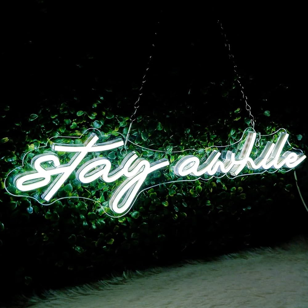 Stay Awhile Neon Signs - IMEGINA Dimmable LED Neon Sign for Wall Decor 19.7x5 Inch, USB Powered N... | Amazon (US)