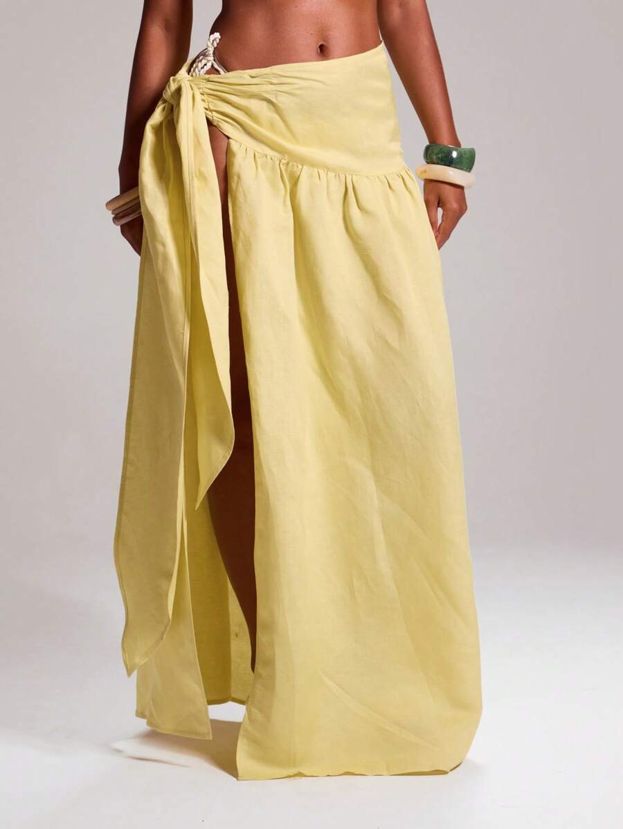 MUSERA Tie Side Low Rise Maxi Skirt Cover Up Ibiza Sexy Vacation Holiday Spring Summer Festival B... | SHEIN