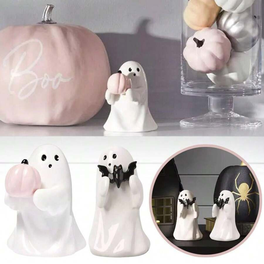 1pc Resin Ghost Hugging Pumpkin Figurine, Halloween Decoration Sculpture For Garden, Party | SHEIN