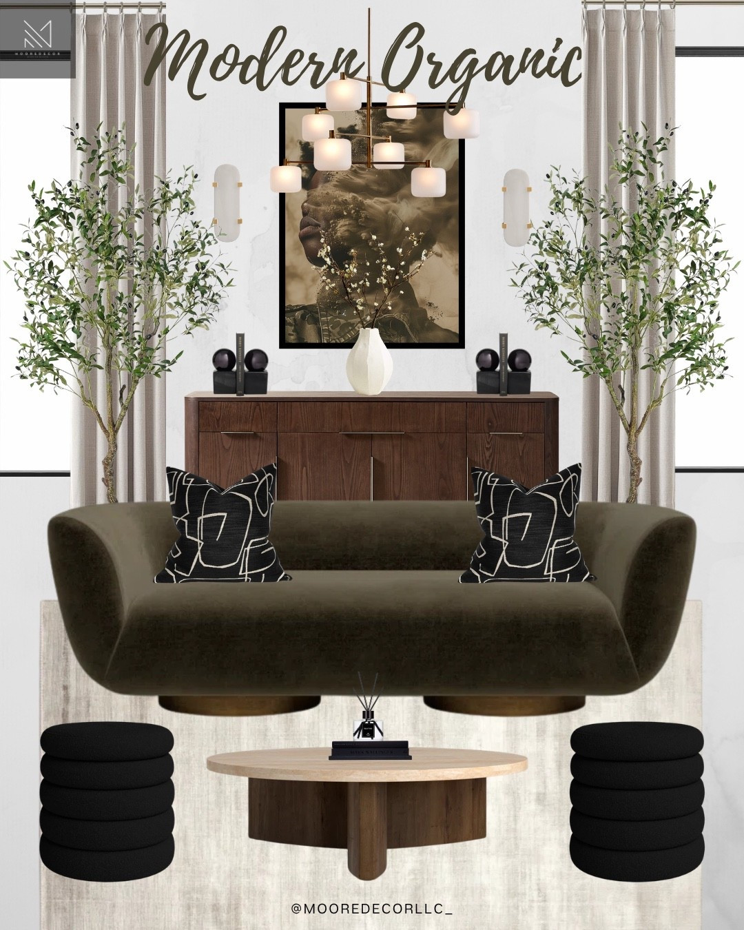 I had to bring this design back because it’s truly one of my favorites. I love how it blends bold elegance with warmth and character. From the rich wood tones and sculptural curves to the soft neutrals, olive velvet, and black accents, every layer feels elevated, grounded, and effortlessly cozy. And the statement art pulls it all together perfectly.👌🏾

#LTKHome