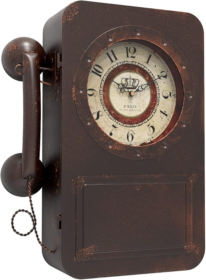 Retro Old Telephone Wall Clock with Hidden Safe, Battery Operated Quartz Metal Wall Clocks, Large... | Amazon (US)