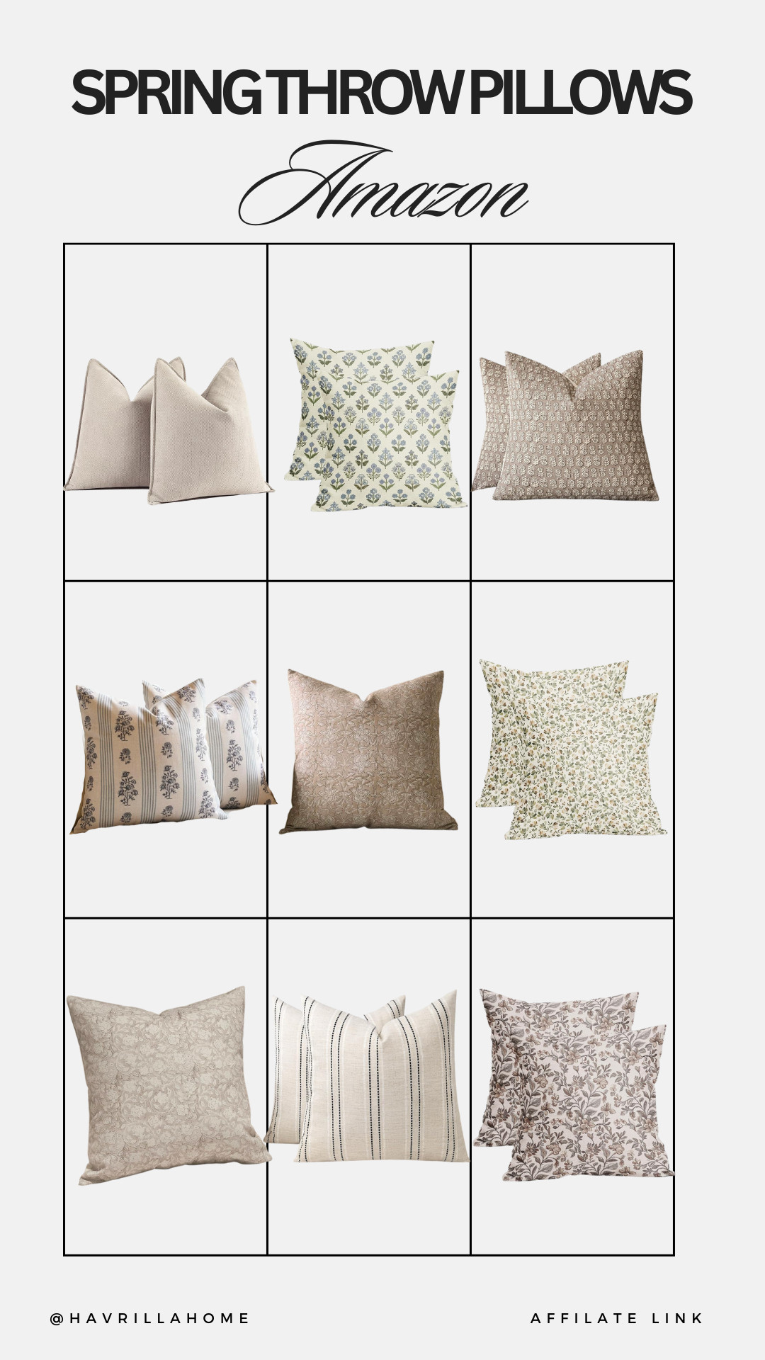 Spring throw pillows, amazon throw pillows, neutral throw pillows, floral throw pillows, patterned neutral pillows, couch pillow ideas, bed throw pillows, organic modern pillows, neutral living room pillows, spring home textiles, amazon pillow covers, affordable throw pillows, havrillahome pillows 

 

#LTKHome