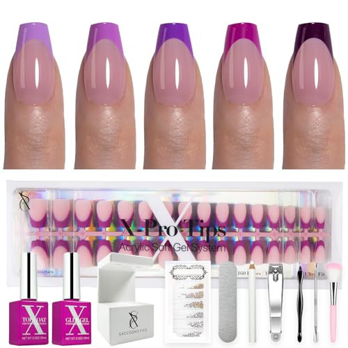 SXC Cosmetics French Tip Press On Nails – Purple Series, Short Coffin, X-Pro Tips Starter Kit | 160PCS, 16 Sizes, 5 Styles, Beginner-Friendly | Amazon (US)
