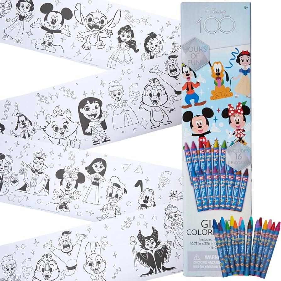 Disney 100 Giant Coloring Roll Set with 20 Crayons, 20 ft Drawing Paper for Kids | Amazon (US)