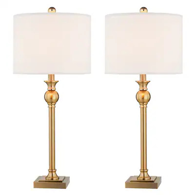 Maxax Deluxe 28-in Brass LED Incandescent Rotary socket Table Lamp with Linen Shade 2 -Set | Lowe's
