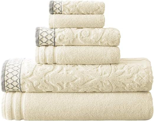 Modern Threads 6-Piece Damask Jacquard/Solid Ultra Soft 550GSM 100% Combed Cotton Towel Set with ... | Amazon (US)