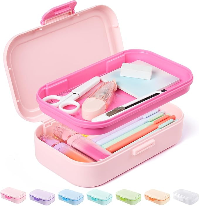 Sooez Double Layer Pencil Box, Plastic Pencil Case with Latch, Hard School Supply Box for Girls B... | Amazon (US)