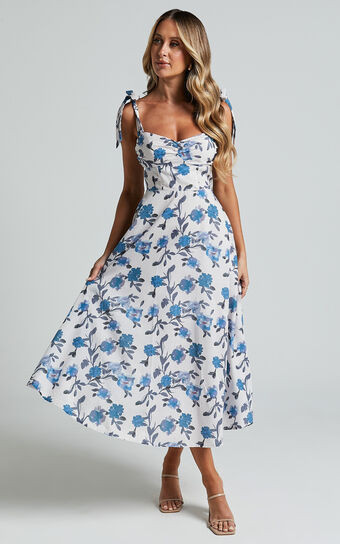 Emilio Midi Dress - Cup Bust Sleeveless Dress in Blue Floral | Showpo (US, UK & Europe)