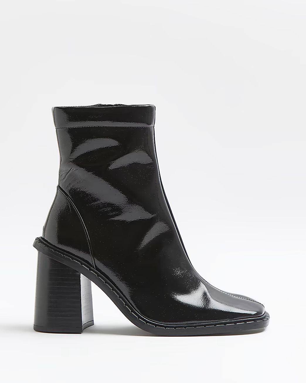 Black patent heeled sock boots | River Island (UK & IE)