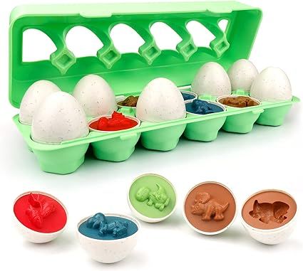 Dinosaur Matching Eggs 12 pcs Set Color & Shape Recognition Sorter Puzzle for Easter, Tinabless F... | Amazon (US)