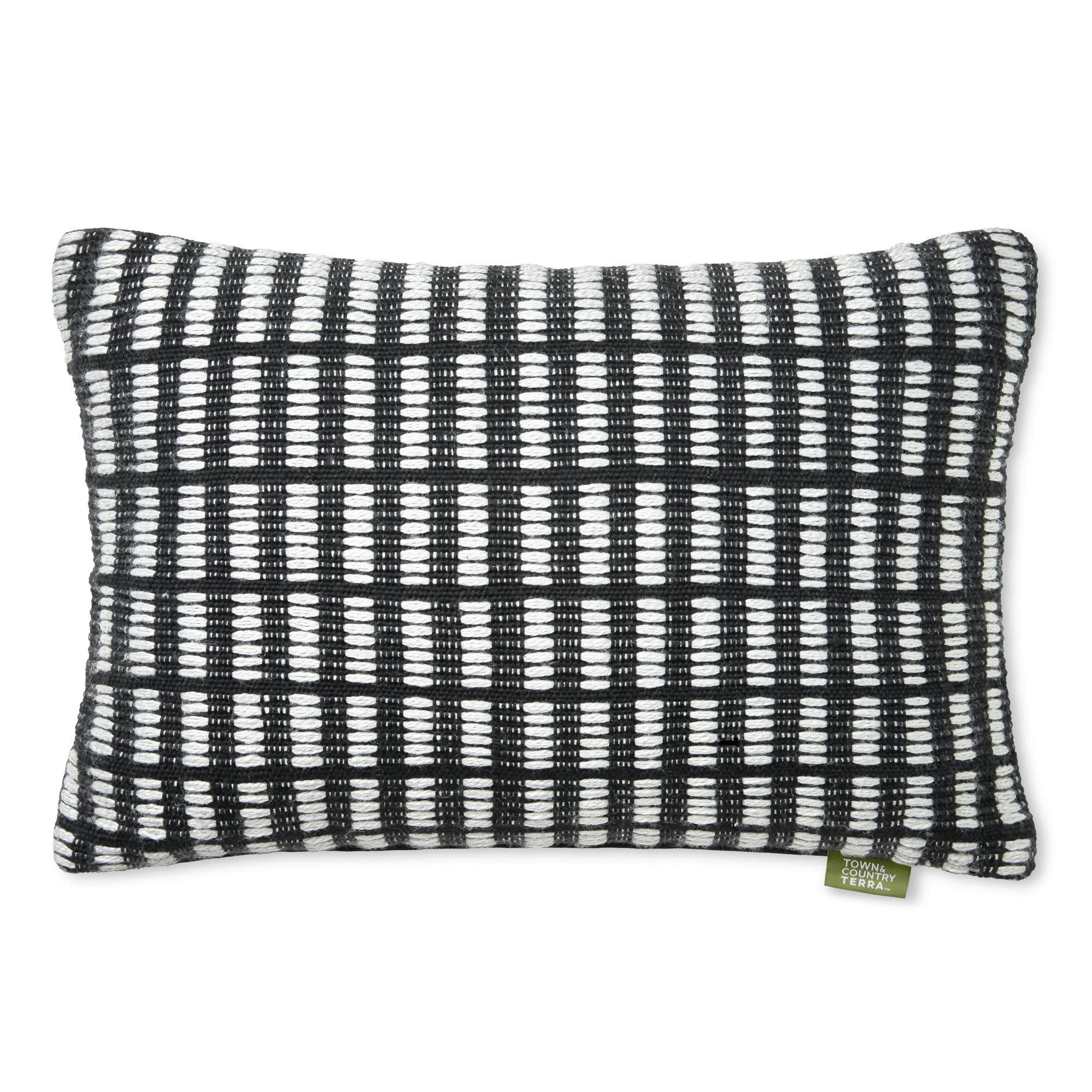 TOWN & COUNTRY TERRA Alara Textured Geo Stripe Handcrafted Indoor Outdoor Decorative Pillow, 100% Recycled Materials, UV Fade Resistant, Water Repellent, Black/Ivory, 14"x20" - Walmart.com | Walmart (US)