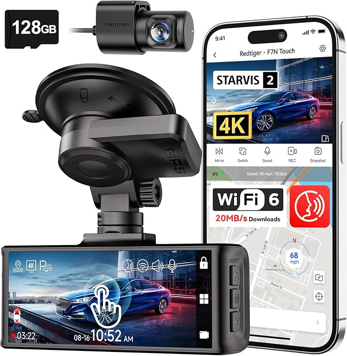 REDTIGER 4K STARVIS 2 Dash Cam Front and Rear, 5GHz WiFi 20MB/s Download, 128GB Card Included, Vo... | Amazon (US)