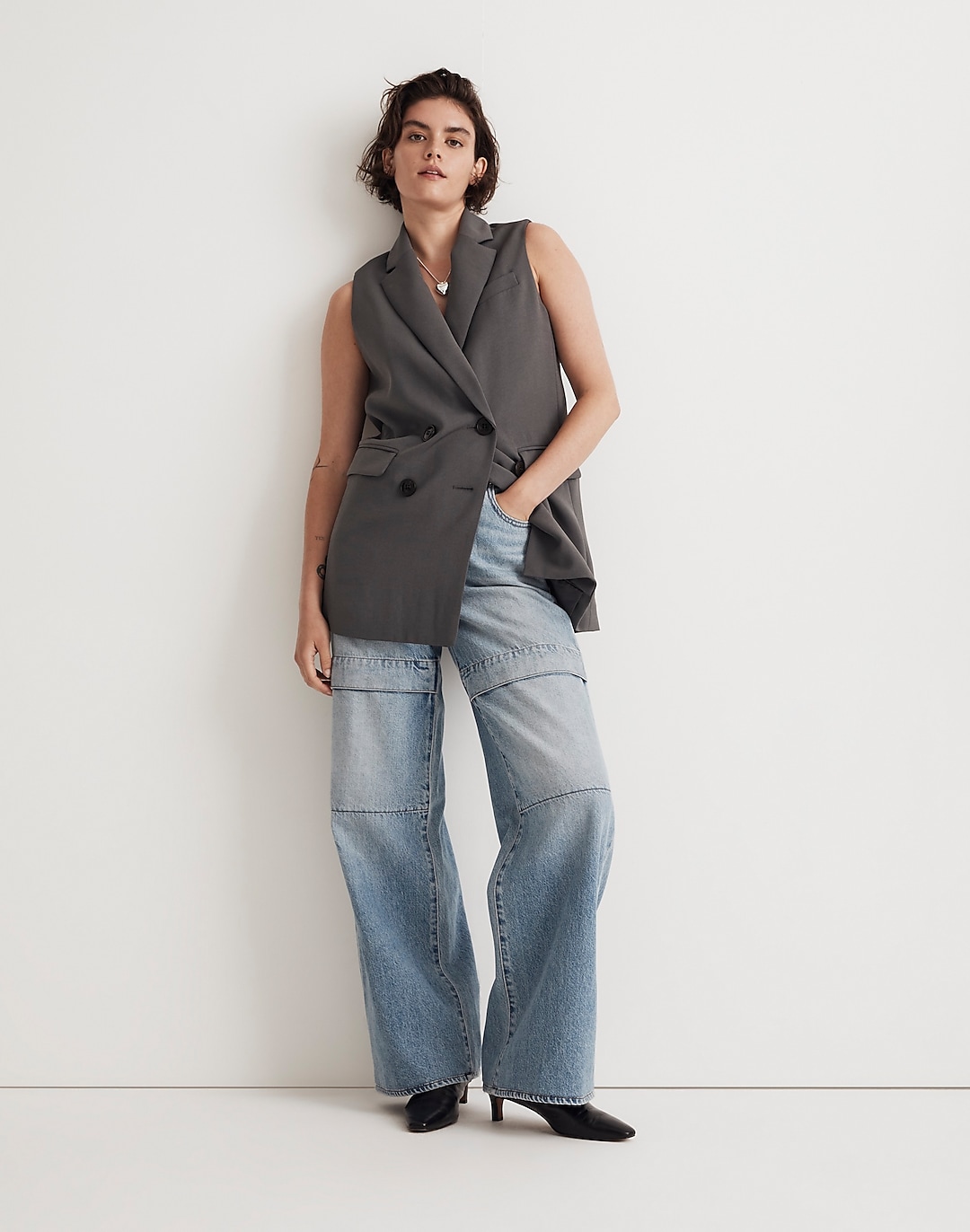 Double-Breasted Oversized Vest Top in Easygoing Crepe | Madewell