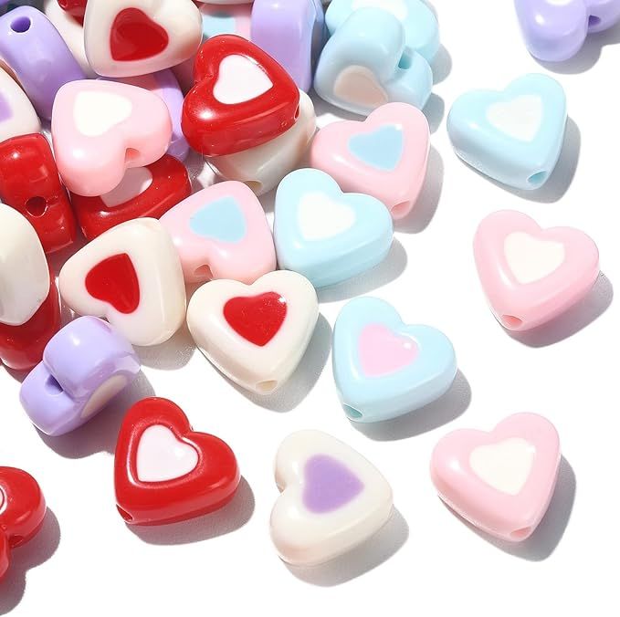 KitBeads 100pcs 14mm Random Opaque Heart in Heart Beads Valentine's Day Love Heart Beads Acrylic ... | Amazon (US)