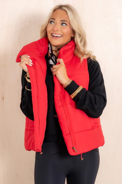 Outside is Frightful Red Puffer Vest Top | The Willow Tree