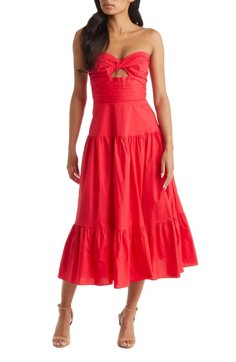 VICI Collection Strapless Cutout Cotton Midi Dress | Nordstrom | Nordstrom