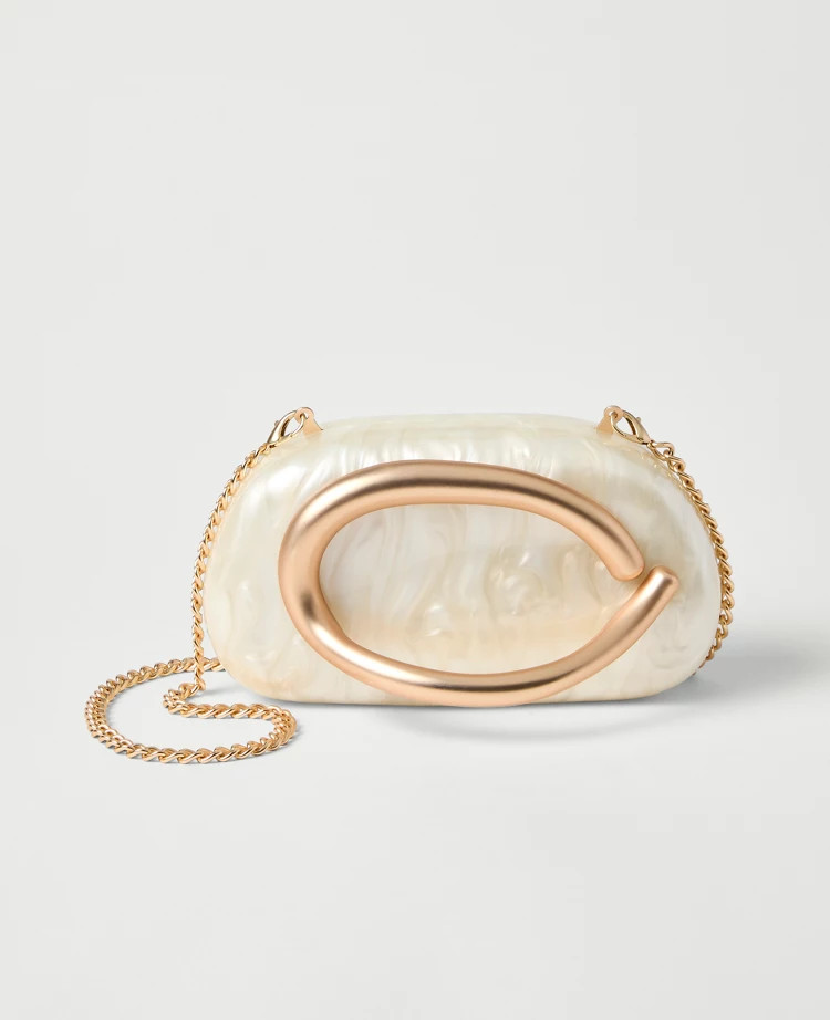 Hardware Embellished Pearl Clutch | Ann Taylor