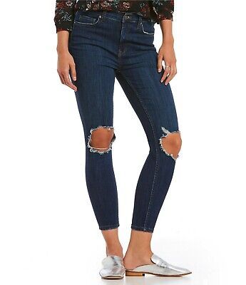 Free People Womens 28 Dark Denim High Rise Busted Knee Skinny Jeans $78  | eBay | eBay US