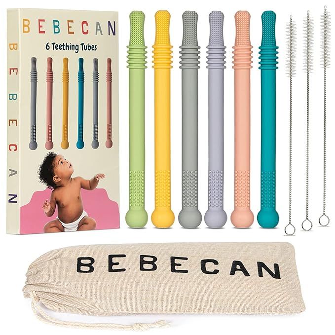 BEBECAN Teething Sticks for Babies 0-36 Months - Super Soft Silicone Teethers in 6 Vibrant Colors... | Amazon (US)