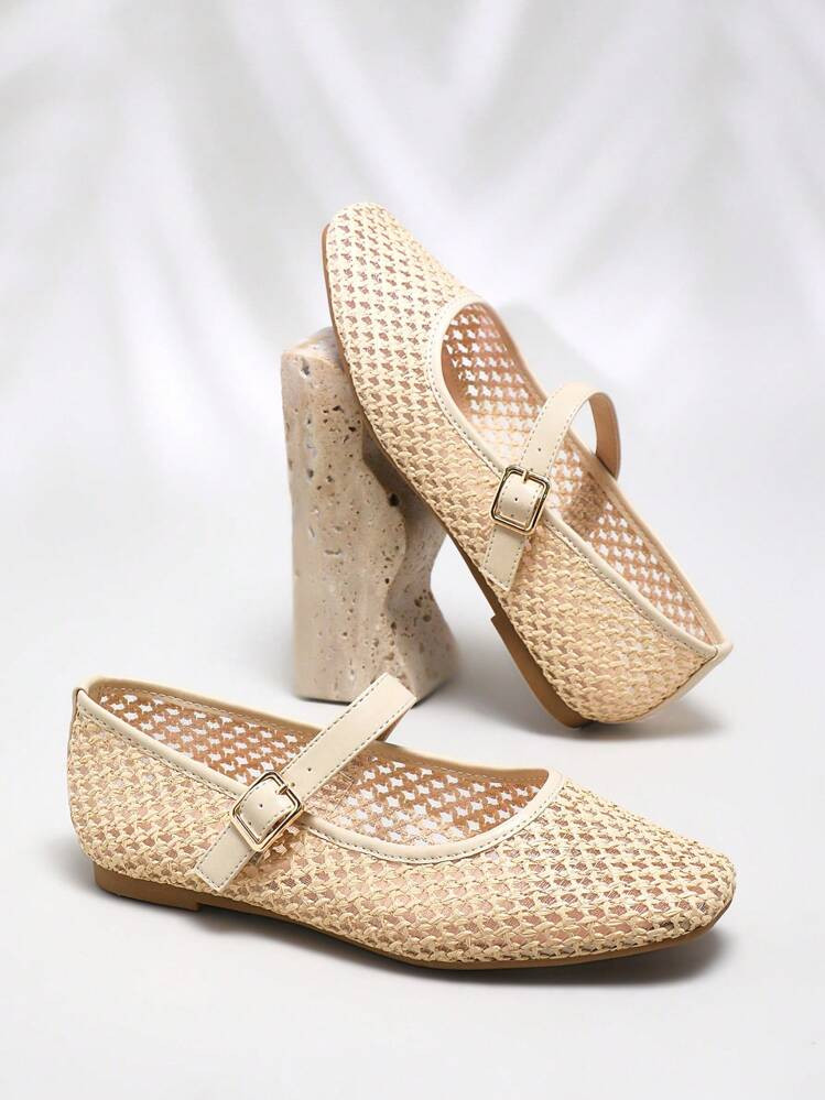 SHUZIA Women's Square Toe Fisherman Woven Maryjane Buckle Strap Ballet Flats Valentine's Day | SHEIN