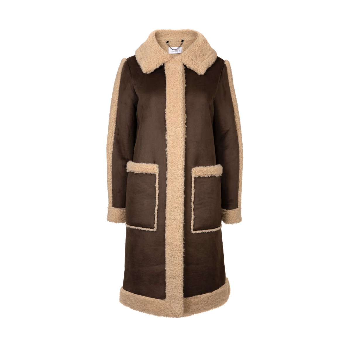 Ruby Long Faux Shearling Coat Brown | Wolf & Badger (US)